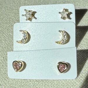 Gold Tone and Crystal Mini Stud Earrings Set NWOT